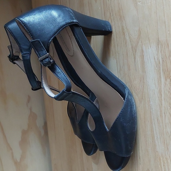 Black Butter Soft Leather Peep Toe Block Heels Giani BERNINI MEMORY FOAM 8 - Picture 5 of 6